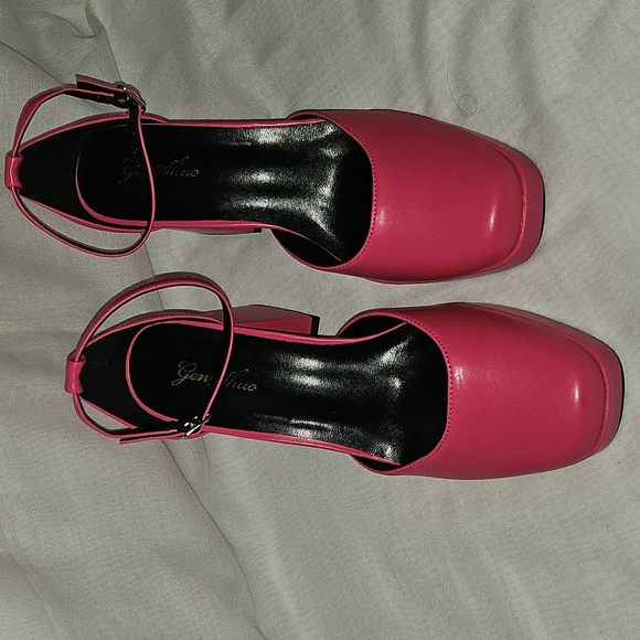 🟢 Pink Square Toe Chunky Heels Maryjanes Size 8 - Picture 2 of 9